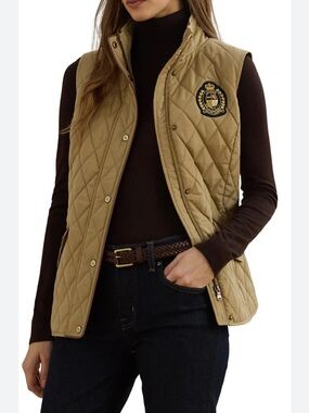 Lauren Ralph Lauren Women’s Crest Patch Diamond Quilted Vest Preppy Outerwear XL